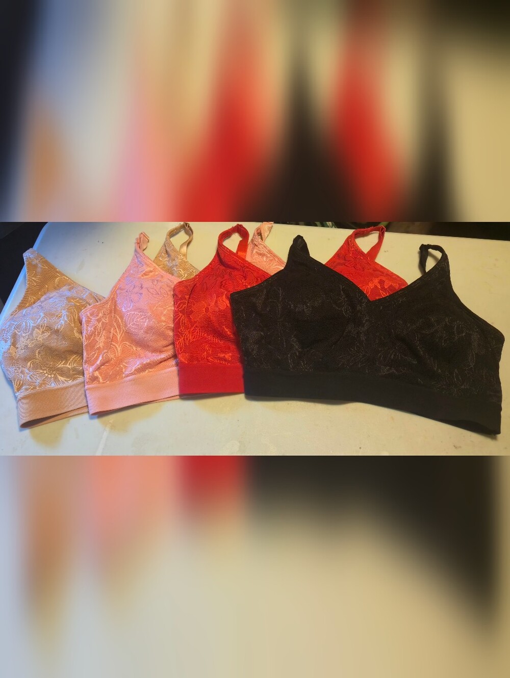 Rhonda Shear Lace  Bralettes- Beige, Red, Black, Pink, Bundle  Large Like New!
